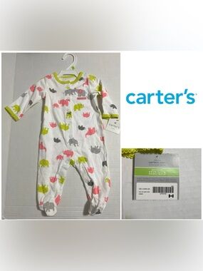 🆕CARTER’S - 3M - NWT - INFANT GIRLS PINK GREEN GREY ELEPHANT SLEEPER